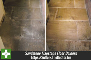 Sandstone flagstone floor cleaned in Boxford, Suffolk