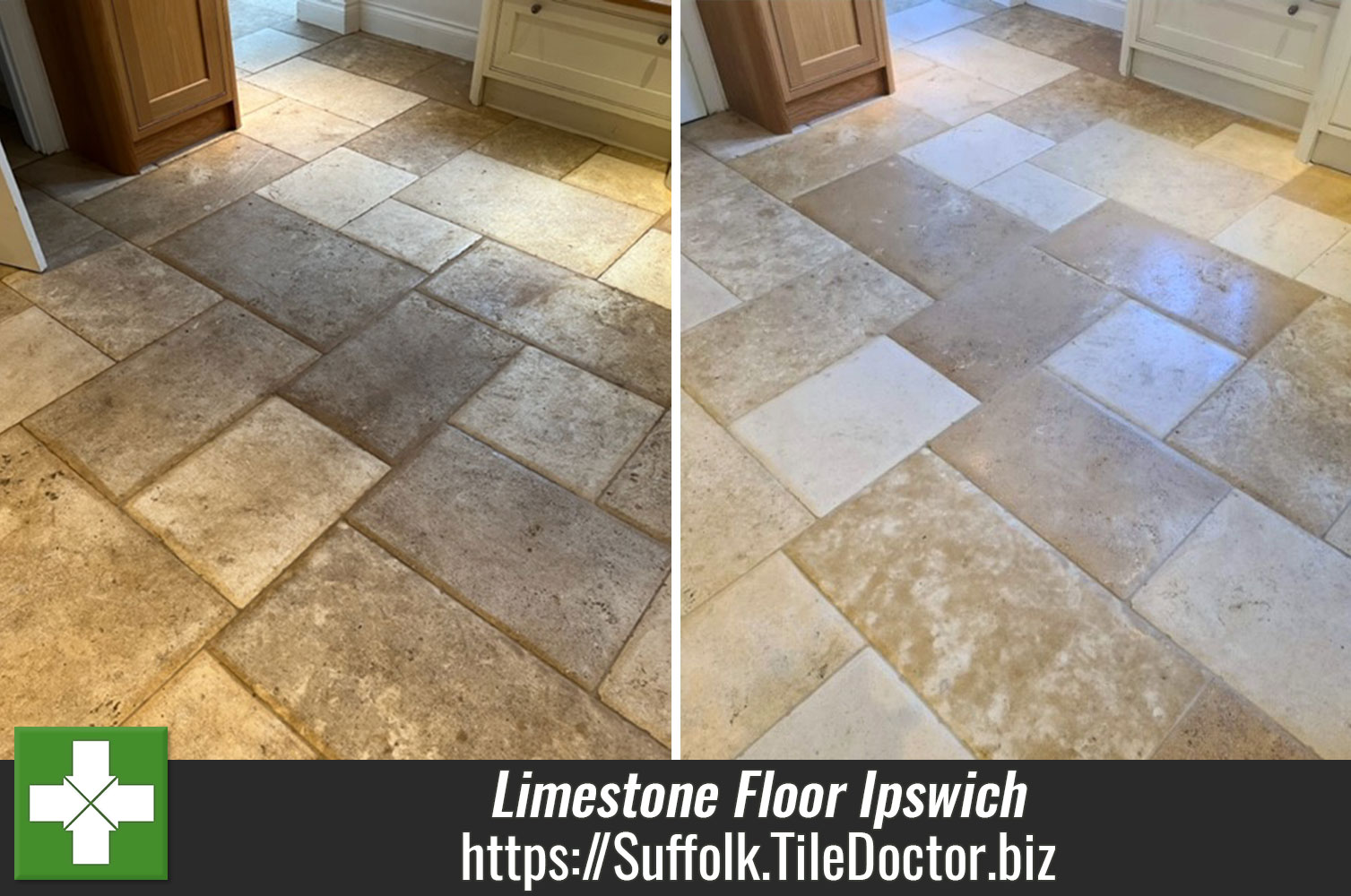 Limestone Tiled Kitchen Floor Renovated in Ipswich Suffolk
