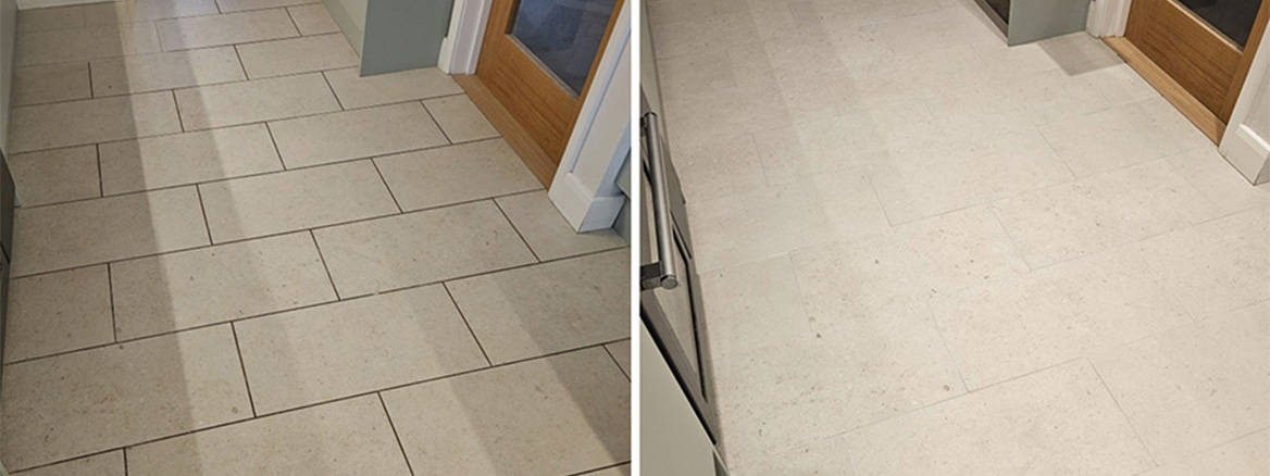 Textured Porcelain Tiled Kitchen Floor Renovated in Great Barton